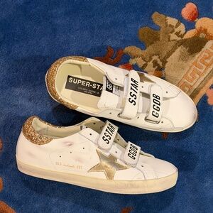 Golden Goose White Sneakers with Glittery Gold Accents